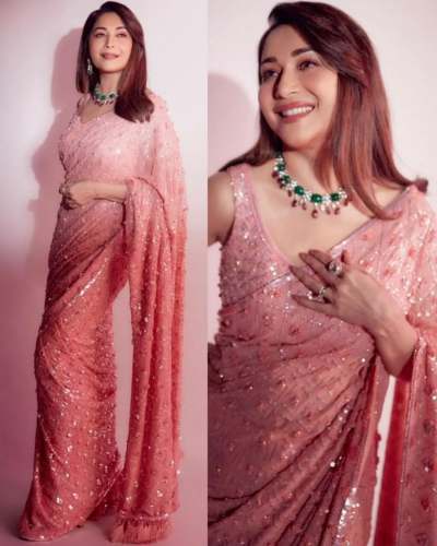 AM - 5210 Madhuri Bollywood Pink Sequence Saree