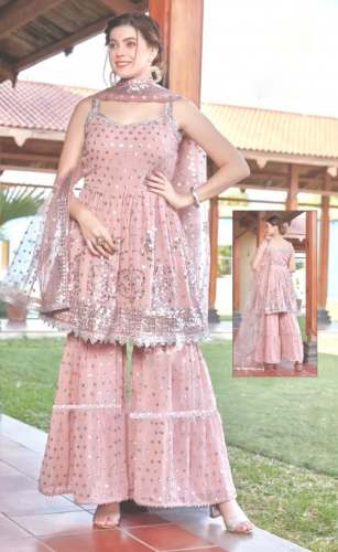 Latest Pink Embroidered Sharara Suit AM-226