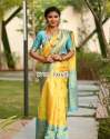 Yellow and Blue Lichi Silk Saree AM - 2014  thumb 2