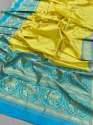 Yellow and Blue Lichi Silk Saree AM - 2014  thumb 3