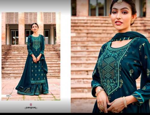 Rama Green Embroidered Sharara Suit  by HAYAAT FASHIONS