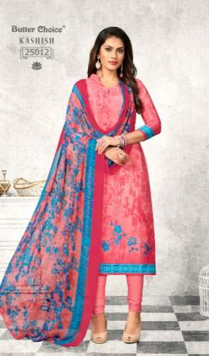 Regular Wear Pink Printed Dress Material 