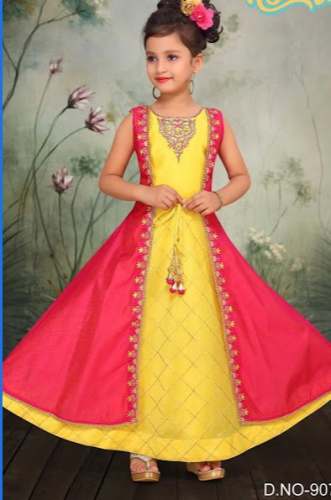 Yellow and Pink Kids Gown by Anil Stores