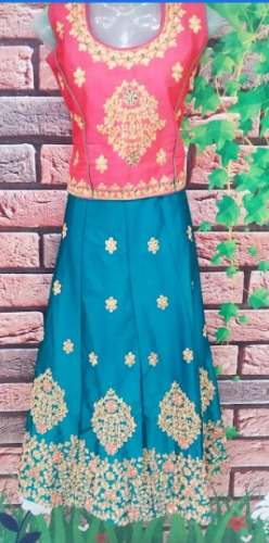 Pink and blue Embroidered Lehenga Choli by Nice Collection