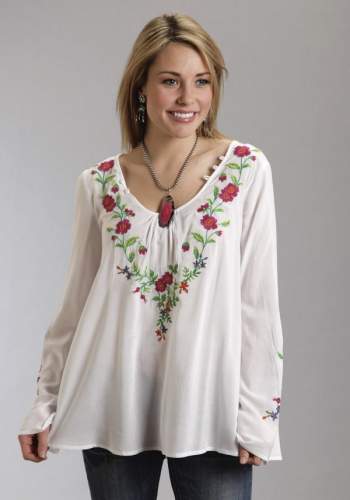 Fancy Western White Embroidered Top