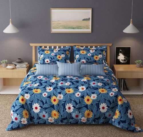 Flower Print Double Bed Sheet With Pillow Cover