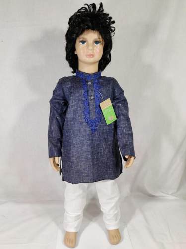 Kids Boys Blue Kurta With White Pajama by MKM Mens Wear