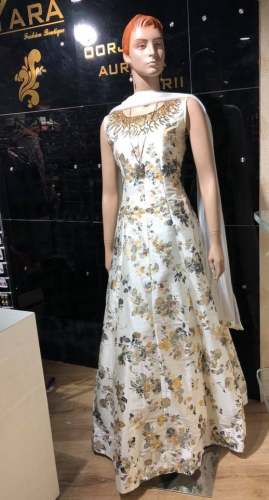 Elegant White Printed Fancy Gown by Yara Boutique