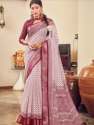 Fancy Formal Wear Maroon and White Saree