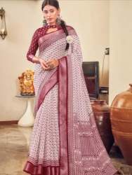 Fancy Formal Wear Maroon and White Saree