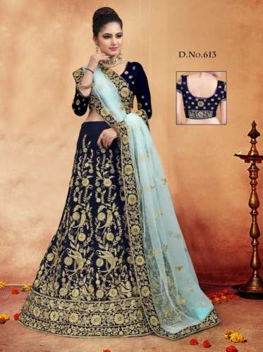 Navy Blue Embroidered lehenga Choli by NIHA BOUTIQUE