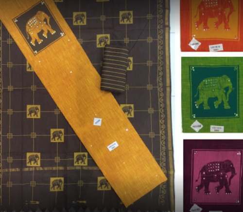Elephant Printed Unstitch Dress Material by Shobha Sarees