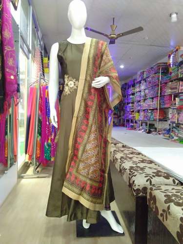Mehndi Green Gown With Stylish Printed Dupatta by Namah Suits And Sarees
