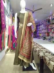 Mehndi Green Gown With Stylish Printed Dupatta