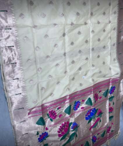 But White Paithani Art Silk Saree For Women by Haritha Silks And Sarees