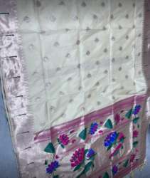 But White Paithani Art Silk Saree For Women