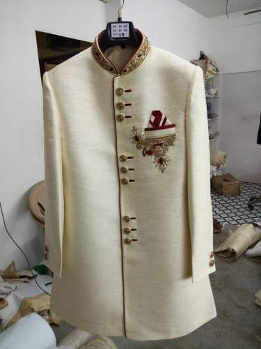 White Mens Wedding  Sherwani  by Shivani Collection