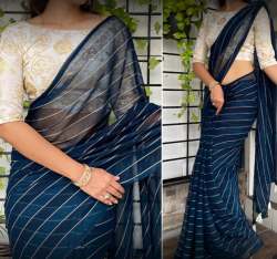 New Collection Line Plain Saree For Ladies