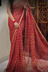 New Red Chiffon Saree For Ladies