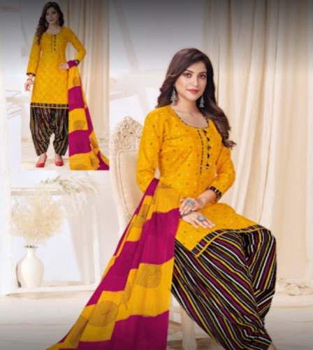 Buy Mustard Yellow Printed Dress Material by Shree Vijaylaxmi Textiles