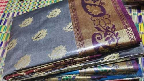 Grey Banarasi Silk Saree For Ladies by Lakshmi Embroidery And Sarees