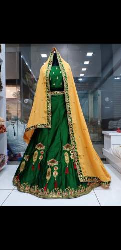 Fancy Green Lehenga With Yellow Dupatta by Saubhagya Shree lehenga centre