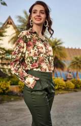Mehndi Green floral Print Ladies Shirt 