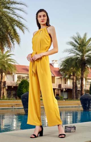 Mustard Halter Neck Jumpsuit by Neofaa