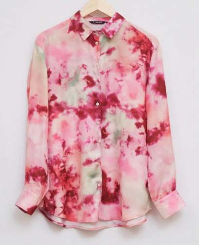 Pink SatinTie n Die Ladies Printed Shirt  by Neofaa