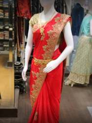Red Embroidery Work Saree For Ladies