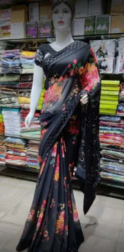 New Collection Black Printed Saree For Women by Lucky Boutique