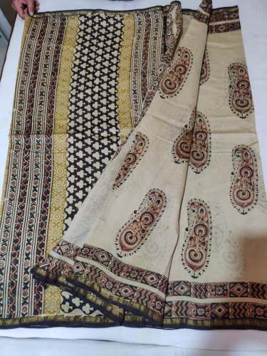 Chanderi Cotton Saree with Kalamkari Print by Shubham Saree Creation