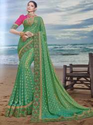 Wedding Wear Green Butti Design Saree