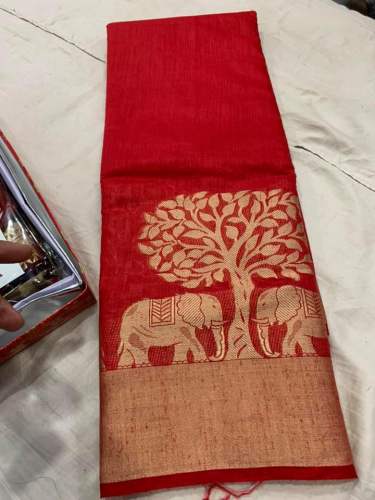 Red Elephant Design Cotton Saree by Bahurani Saree Emporium