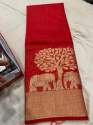 Red Elephant Design Cotton Saree