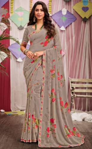 Ladies Chiffon Flower Print Saree by Mangalam Saree Showroom