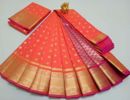 Party Wear Orange and Pink Silk Saree by Supriya Trends
