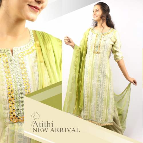 Muslin Stitched Dupatta Set With Pants by Atithi Store