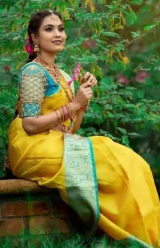 Yellow Banarasi Silk Saree At Wholesale