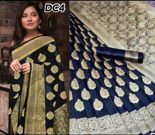 Buy Black Banarasi Silk Saree For Ladies by Safa Trendz