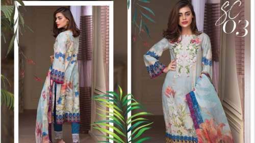 Blue Lawn Cotton Dress Material  by The Trendz