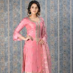 Festive Wear Pink Mirror Work Neck Suit 