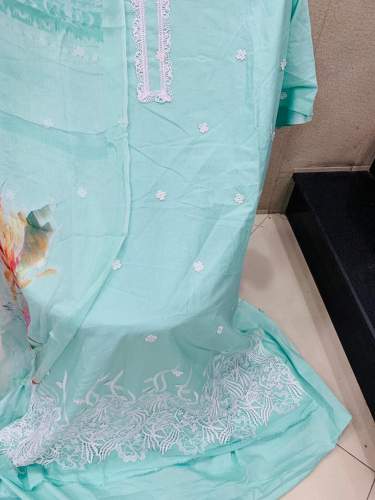 Turquoise Dress Material with White Embroidery by The Trendz