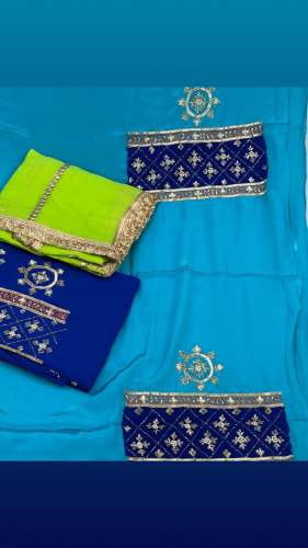 Fancy Blue Embroidered Dress Material 