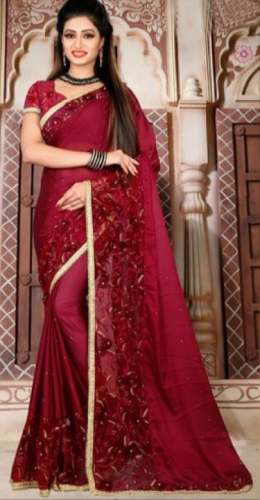 Red Stylish Embroidered Saree from Betul by Shree shyam vastra bhandar