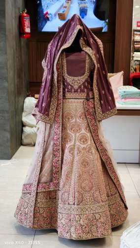 Bridal Wear Wine Embroidered Lehenga by Fashion Cloth House