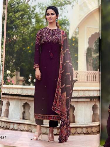 Readymade Wine Color Embroidered 3pcs Suit