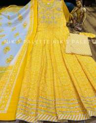 New Yellow Rayon Long Flared Kurti For Ladies