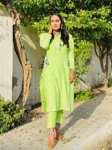 Pista Green Embroidered Kurti Pant set by Manpasand Boutique