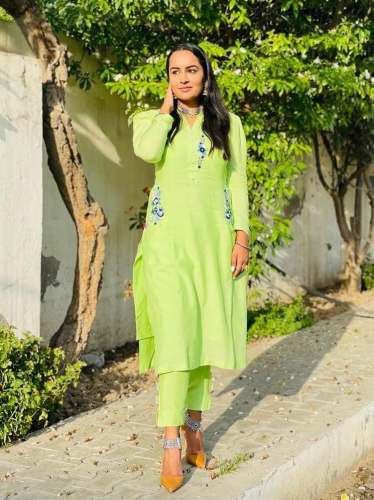 Pista Green Embroidered Kurti Pant set